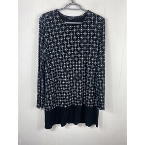 J Jill Wearever Liquid Long Sleeve Black White Geometric Stretch Tunic Blouse XL